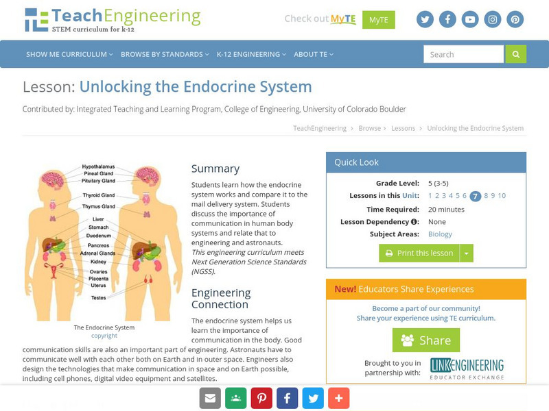 Teach Engineering: Unlocking the Endocrine System Lesson Plan Teach Engineering: Unlocking the Endocrine System Lesson Plan