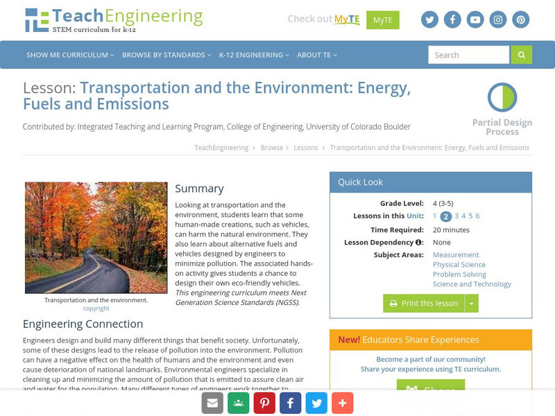 Teach Engineering: Transportation and the Environment Lesson Plan Teach Engineering: Transportation and the Environment Lesson Plan
