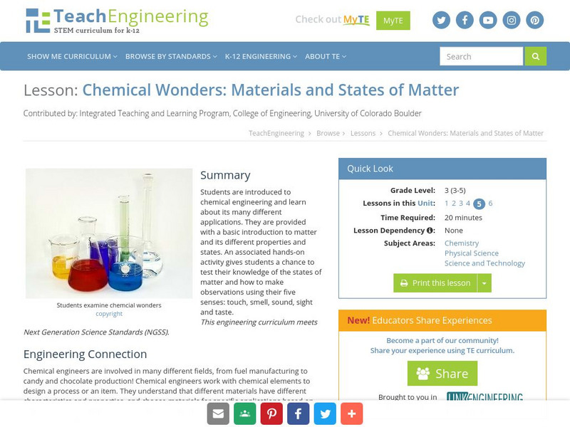 Teach Engineering: Chemical Wonders Lesson Plan Teach Engineering: Chemical Wonders Lesson Plan