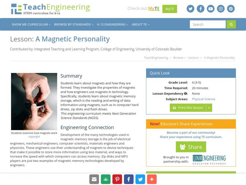 Teach Engineering: A Magnetic Personality Lesson Plan Teach Engineering: A Magnetic Personality Lesson Plan