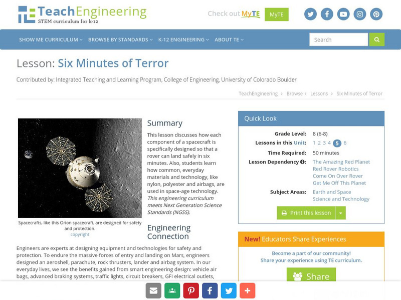 Teach Engineering: Six Minutes of Terror Lesson Plan Teach Engineering: Six Minutes of Terror Lesson Plan