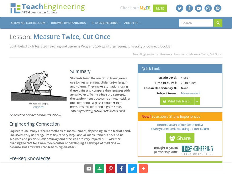 Teach Engineering: Measure Twice, Cut Once Lesson Plan Teach Engineering: Measure Twice, Cut Once Lesson Plan