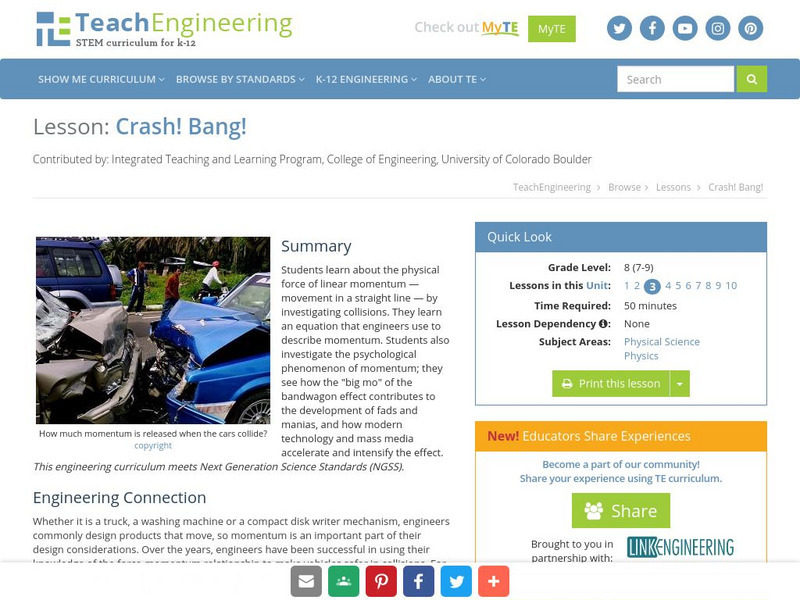Teach Engineering: Crash! Bang! Lesson Plan Teach Engineering: Crash! Bang! Lesson Plan
