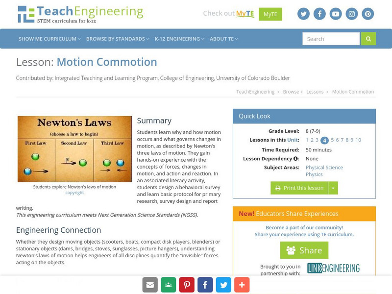 Teach Engineering: Motion Commotion Lesson Plan Teach Engineering: Motion Commotion Lesson Plan