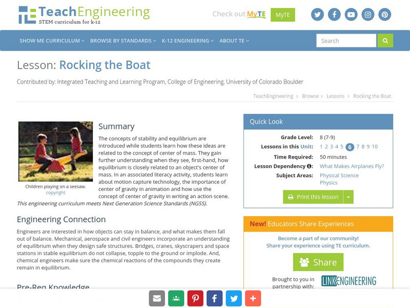 Teach Engineering: Rocking the Boat Lesson Plan Teach Engineering: Rocking the Boat Lesson Plan