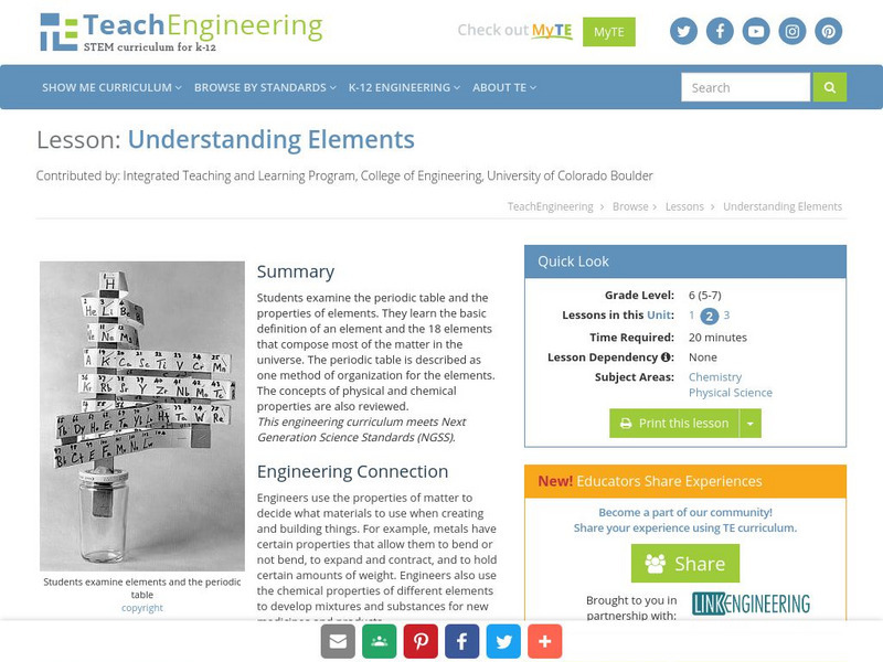 Teach Engineering: Understanding Elements Lesson Plan