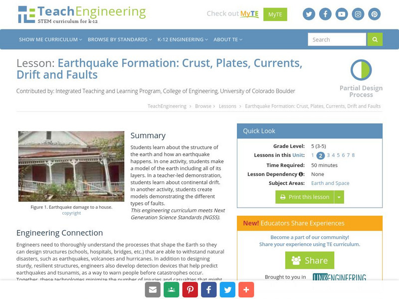 Teach Engineering: Earthquake Formation Lesson Plan Teach Engineering: Earthquake Formation Lesson Plan