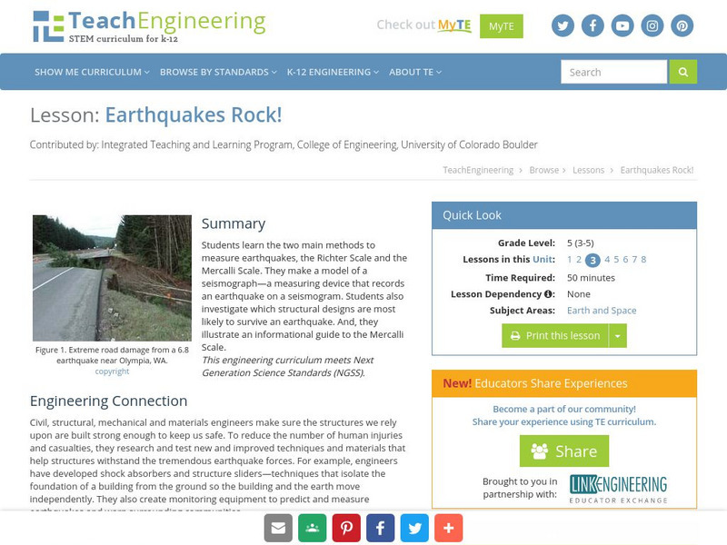 Teach Engineering: Earthquakes Rock! Lesson Plan Teach Engineering: Earthquakes Rock! Lesson Plan