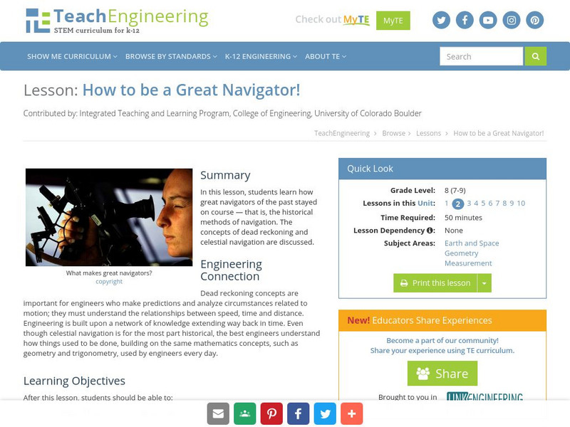 Teach Engineering: How to Be a Great Navigator! Lesson Plan Teach Engineering: How to Be a Great Navigator! Lesson Plan