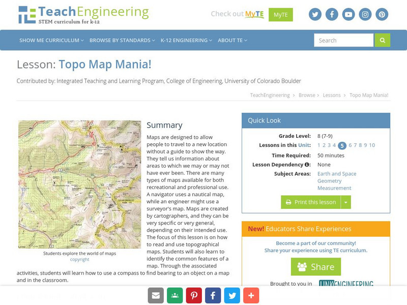Teach Engineering: Topo Map Mania! Lesson Plan for 6th - 8th Grade ...
