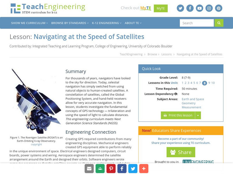 Teach Engineering: Navigating at the Speed of Satellites Lesson Plan Teach Engineering: Navigating at the Speed of Satellites Lesson Plan