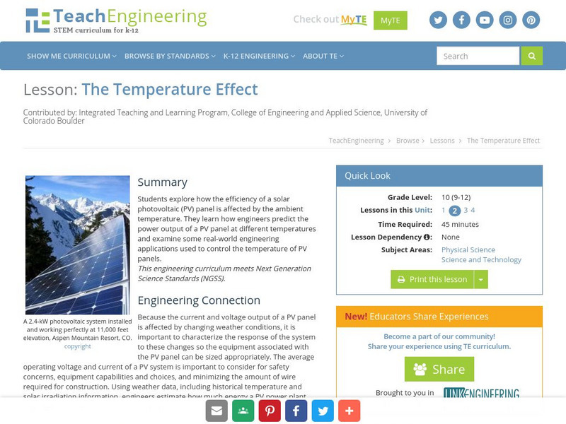 Teach Engineering: The Temperature Effect Lesson Plan