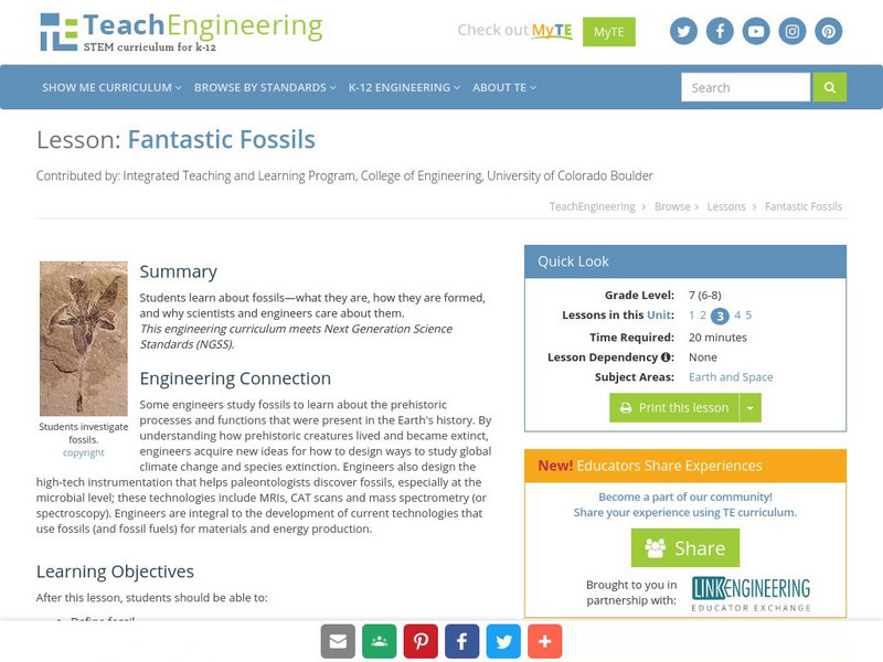 Teach Engineering: Fantastic Fossils Lesson Plan Teach Engineering: Fantastic Fossils Lesson Plan