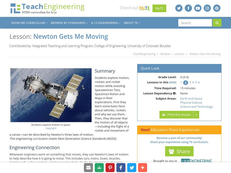 Teach Engineering: Newton Gets Me Moving Lesson Plan Teach Engineering: Newton Gets Me Moving Lesson Plan