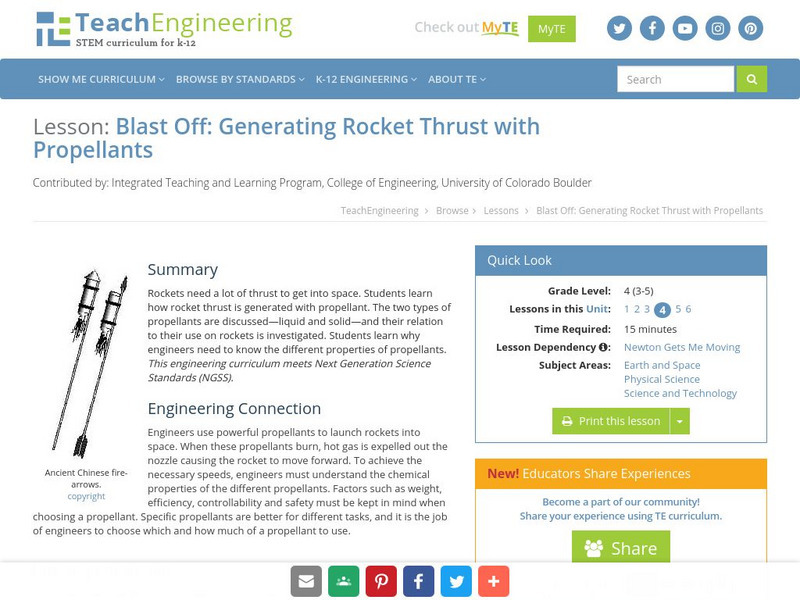 Teach Engineering: Blast Off Lesson Plan