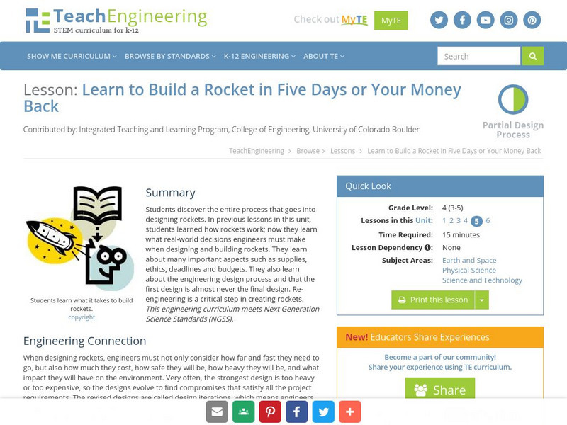 Teach Engineering: Learn to Build a Rocket in 5 Days or Your Money Back Lesson Plan