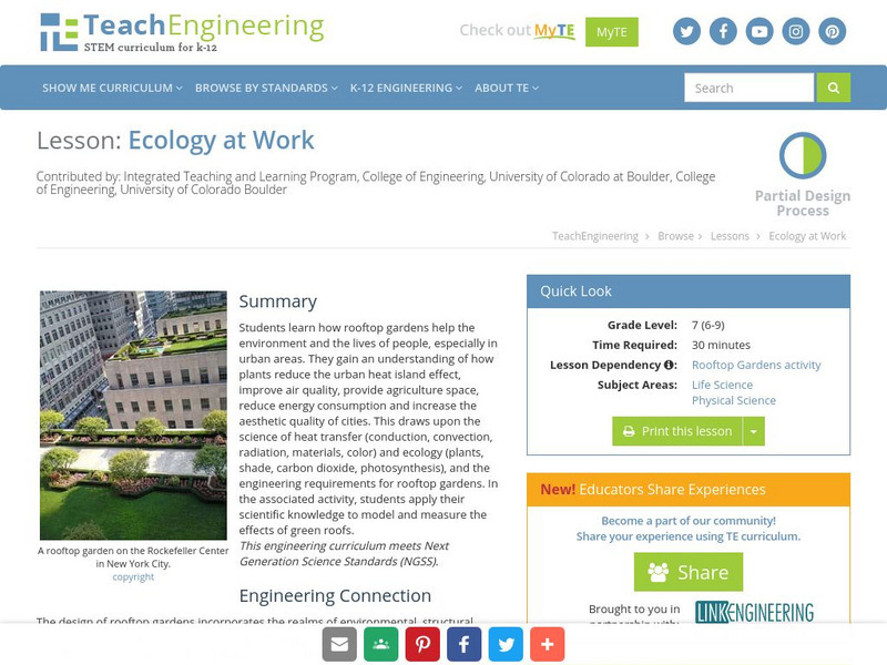 Teach Engineering: Ecology at Work Lesson Plan Teach Engineering: Ecology at Work Lesson Plan