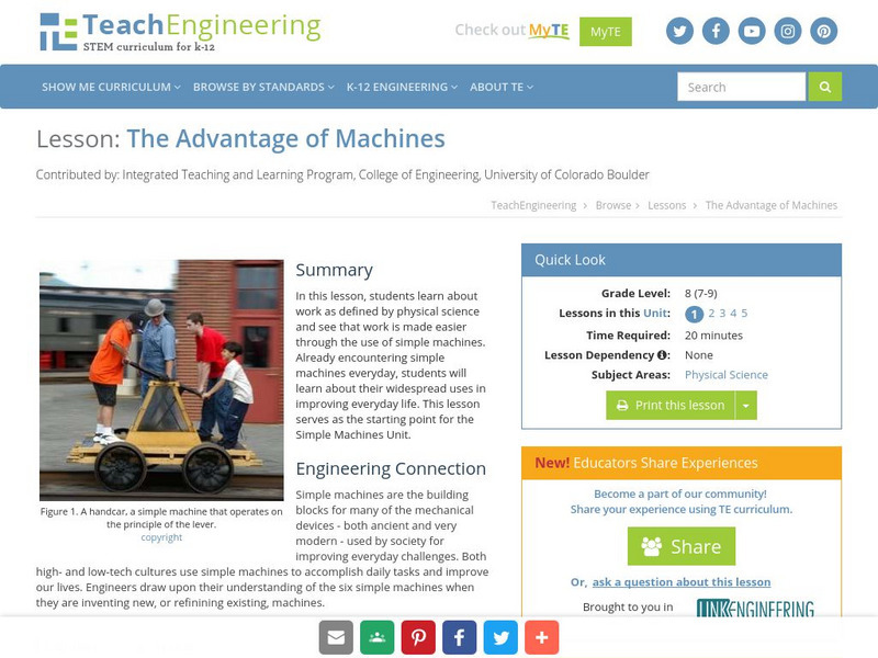 Teach Engineering: The Advantage of Machines Lesson Plan Teach Engineering: The Advantage of Machines Lesson Plan