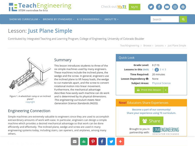 Teach Engineering: Just Plane Simple Lesson Plan Teach Engineering: Just Plane Simple Lesson Plan