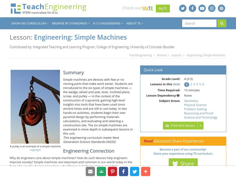 Teach Engineering: Engineering: Simple Machines Lesson Plan Teach Engineering: Engineering: Simple Machines Lesson Plan