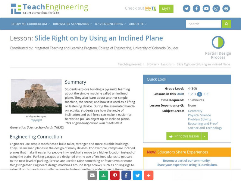 Teach Engineering: Slide Right on by Using an Inclined Plane Lesson Plan