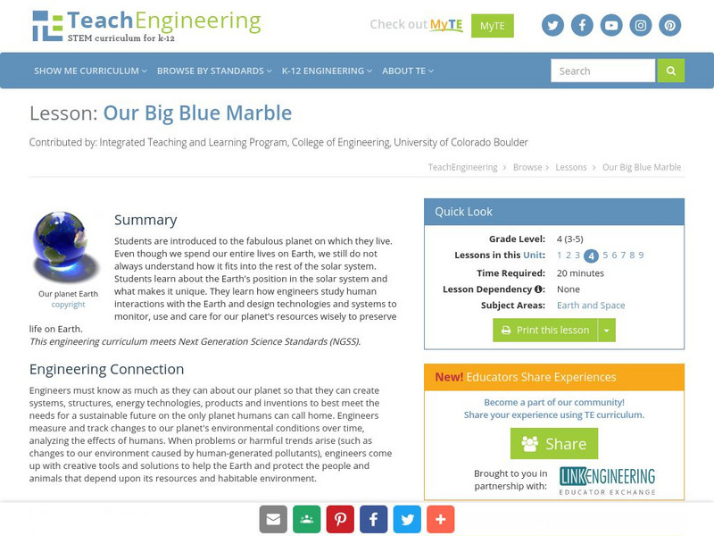 Teach Engineering: Our Big Blue Marble Lesson Plan Teach Engineering: Our Big Blue Marble Lesson Plan