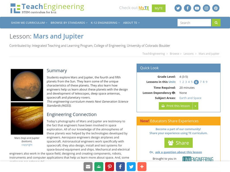 Teach Engineering: Mars and Jupiter Lesson Plan Teach Engineering: Mars and Jupiter Lesson Plan