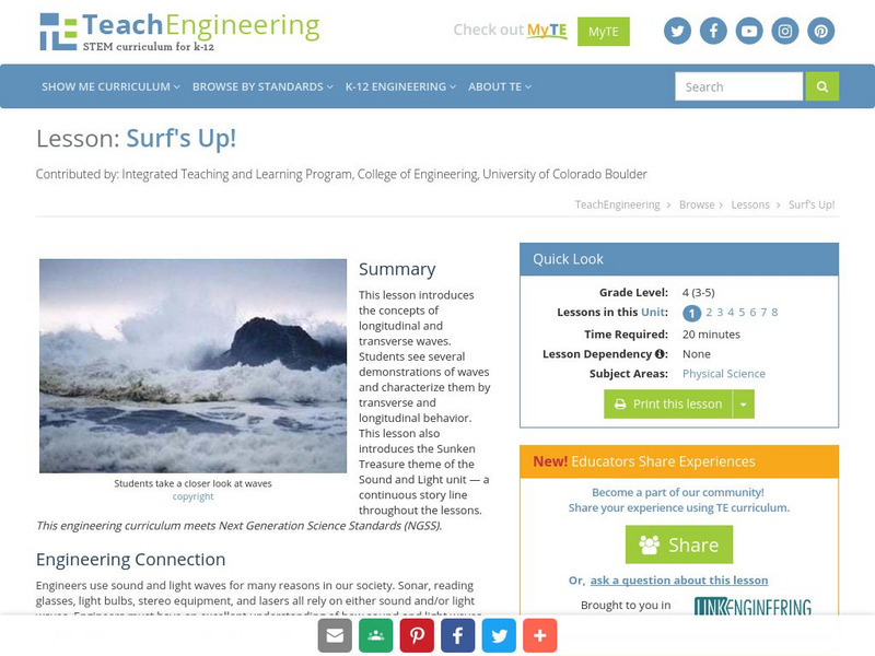 Teach Engineering: Surf's Up! Lesson Plan Teach Engineering: Surf's Up! Lesson Plan