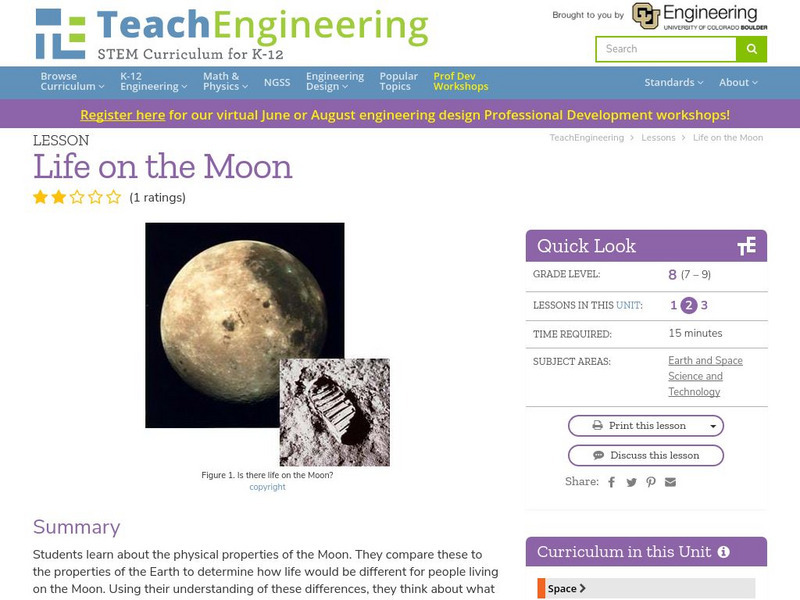 Teach Engineering: Life on the Moon Lesson Plan Teach Engineering: Life on the Moon Lesson Plan
