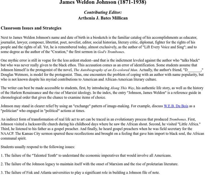 Georgetown University: James Weldon Johnson (1871 1938) Unit Plan