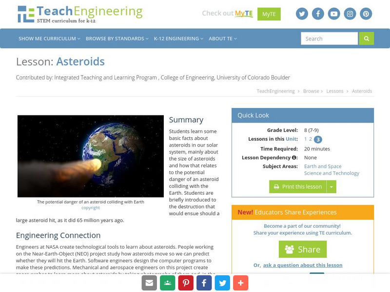 Teach Engineering: Asteroids Lesson Plan Teach Engineering: Asteroids Lesson Plan