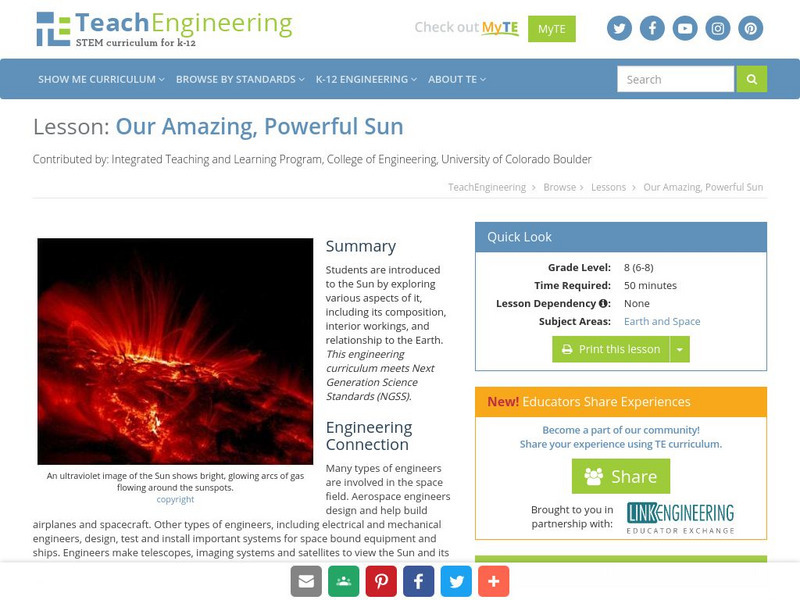 Teach Engineering: Our Amazing, Powerful Sun Lesson Plan Teach Engineering: Our Amazing, Powerful Sun Lesson Plan