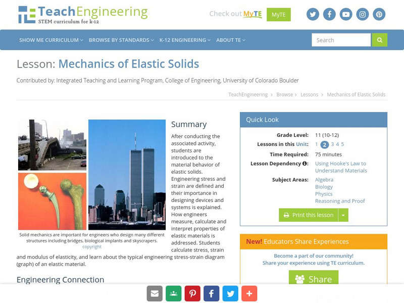 Teach Engineering: Mechanics of Elastic Solids Lesson Plan Teach Engineering: Mechanics of Elastic Solids Lesson Plan