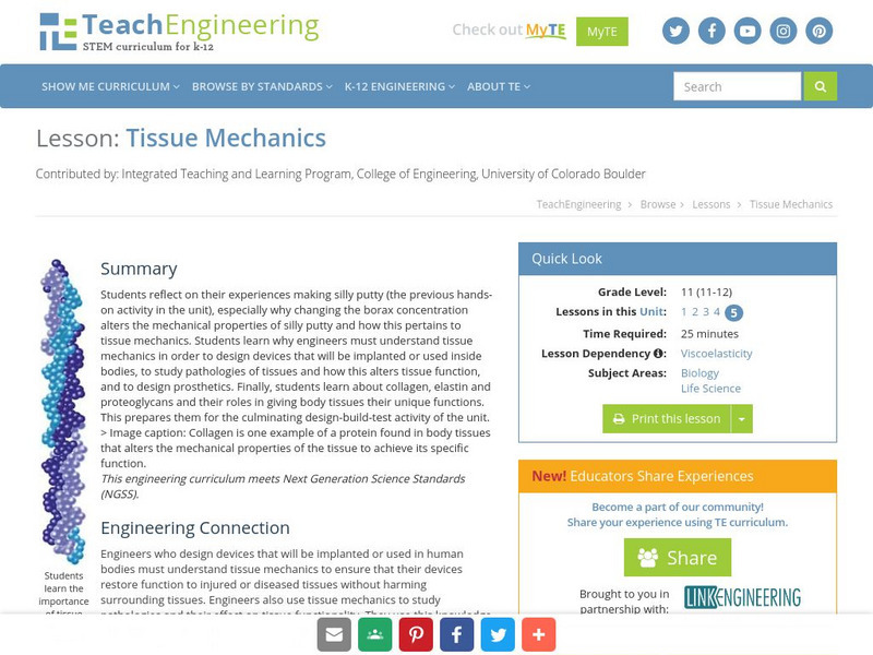 Teach Engineering: Tissue Mechanics Lesson Plan Teach Engineering: Tissue Mechanics Lesson Plan