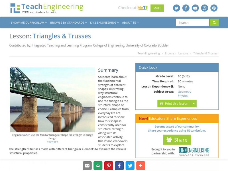 Teach Engineering: Triangles & Trusses Lesson Plan Teach Engineering: Triangles & Trusses Lesson Plan
