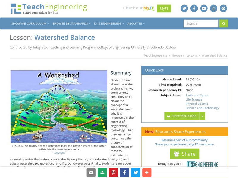 Teach Engineering: Watershed Balance Lesson Plan Teach Engineering: Watershed Balance Lesson Plan