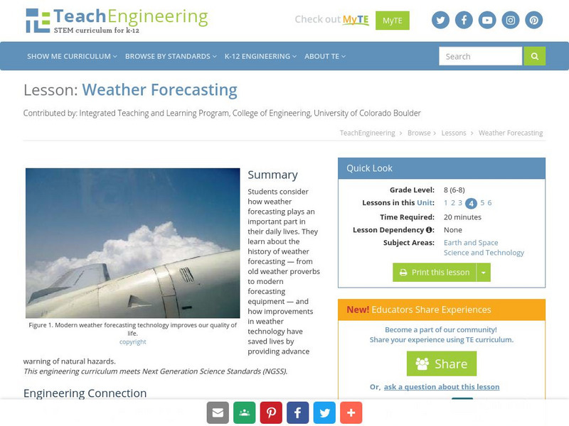 Teach Engineering: Weather Forecasting Lesson Plan Teach Engineering: Weather Forecasting Lesson Plan