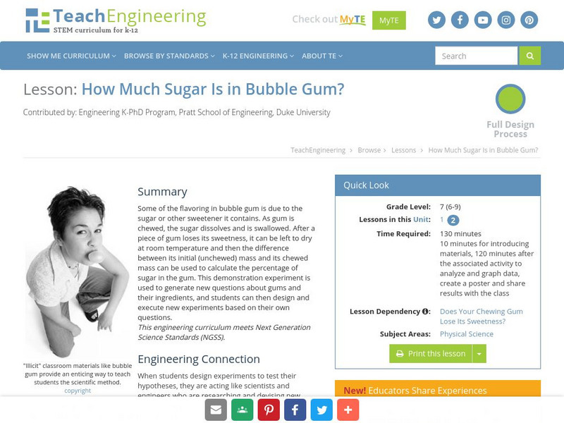 Teach Engineering: How Much Sugar Is in Bubble Gum? Lesson Plan Teach Engineering: How Much Sugar Is in Bubble Gum? Lesson Plan