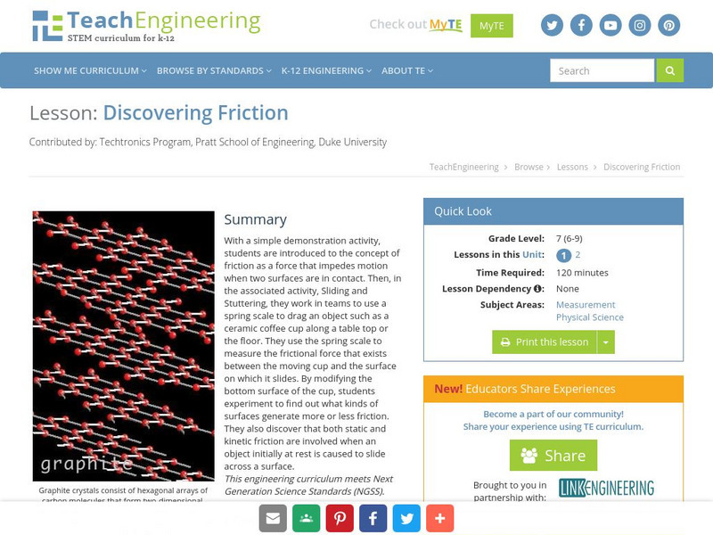 Teach Engineering: Discovering Friction Lesson Plan Teach Engineering: Discovering Friction Lesson Plan