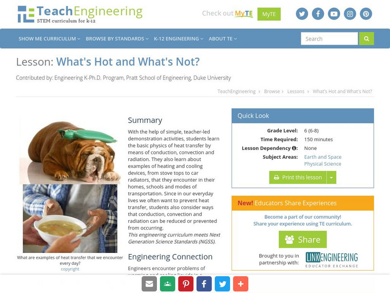 Teach Engineering: What's Hot and What's Not? Lesson Plan Teach Engineering: What's Hot and What's Not? Lesson Plan
