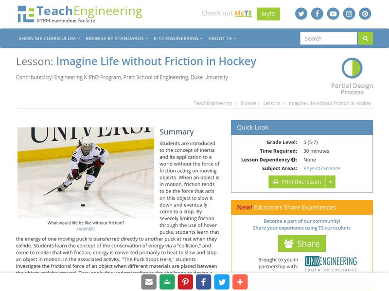 Teach Engineering: Imagine Life Without Friction Lesson Plan Teach Engineering: Imagine Life Without Friction Lesson Plan
