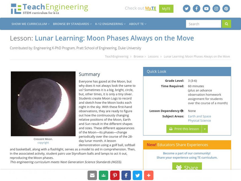Teach Engineering: Lunar Learning Lesson Plan Teach Engineering: Lunar Learning Lesson Plan
