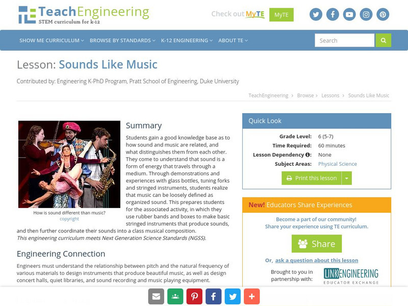 Teach Engineering: Sounds Like Music Lesson Plan Teach Engineering: Sounds Like Music Lesson Plan