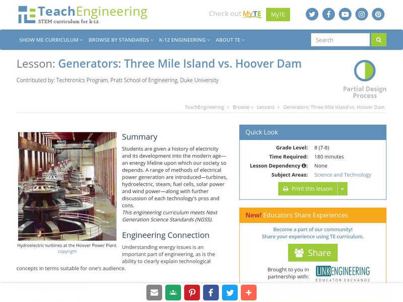 Teach Engineering: Generators: Three Mile Island vs. Hoover Dam Lesson Plan Teach Engineering: Generators: Three Mile Island vs. Hoover Dam Lesson Plan