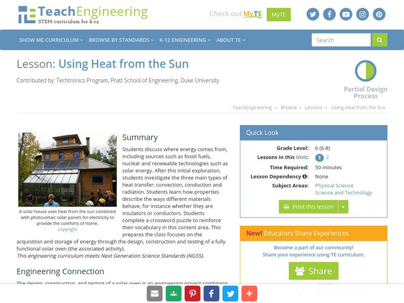 Teach Engineering: Using Heat From the Sun Lesson Plan Teach Engineering: Using Heat From the Sun Lesson Plan