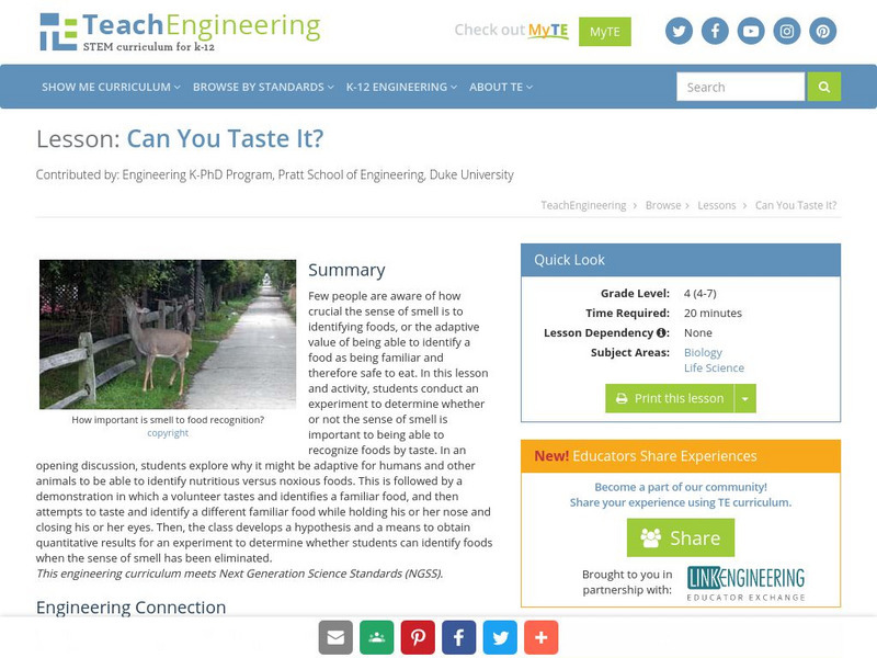 Teach Engineering: Can You Taste It? Lesson Plan Teach Engineering: Can You Taste It? Lesson Plan