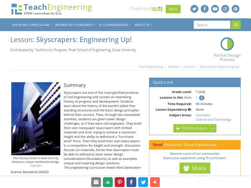 Teach Engineering: Skyscrapers: Engineering Up! Lesson Plan Teach Engineering: Skyscrapers: Engineering Up! Lesson Plan