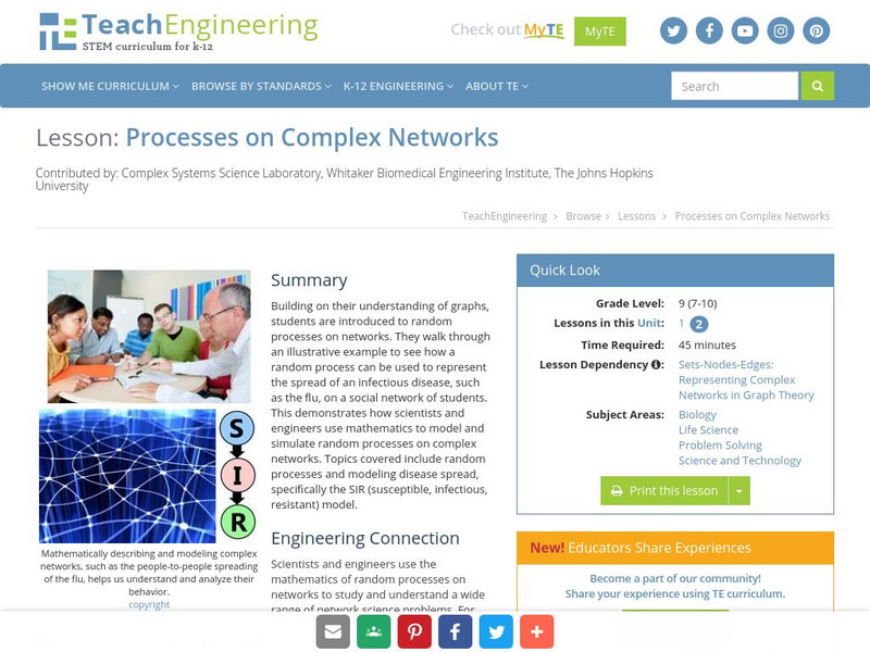 Teach Engineering: Processes on Complex Networks Lesson Plan Teach Engineering: Processes on Complex Networks Lesson Plan