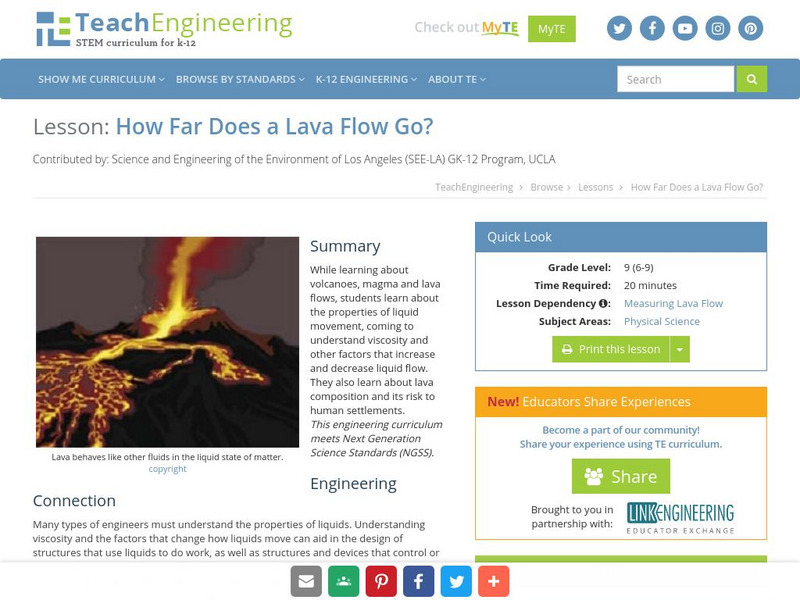 Teach Engineering: How Far Does a Lava Flow Go? Lesson Plan