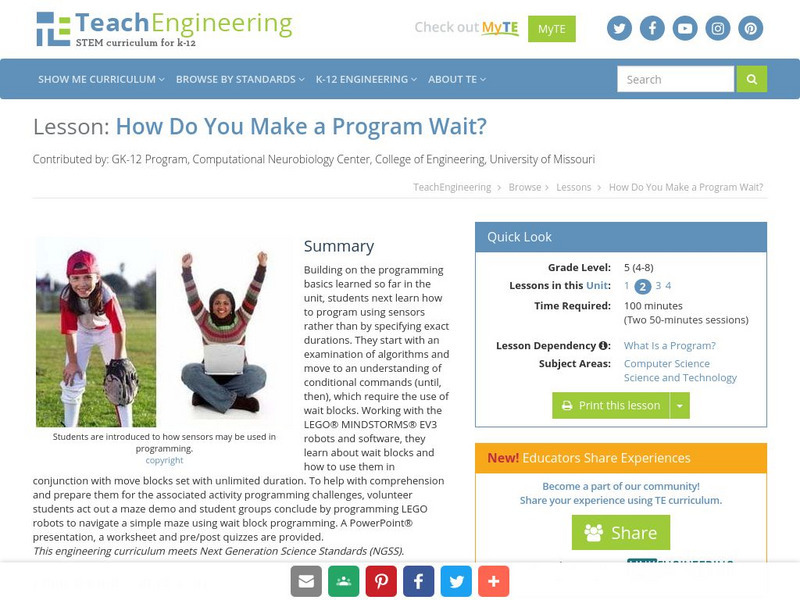 Teach Engineering: How Do You Make a Program Wait? Lesson Plan Teach Engineering: How Do You Make a Program Wait? Lesson Plan